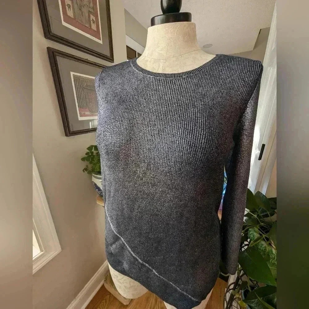 Chico's Crew Neck Blue & Silver Knit Sweater Size 2